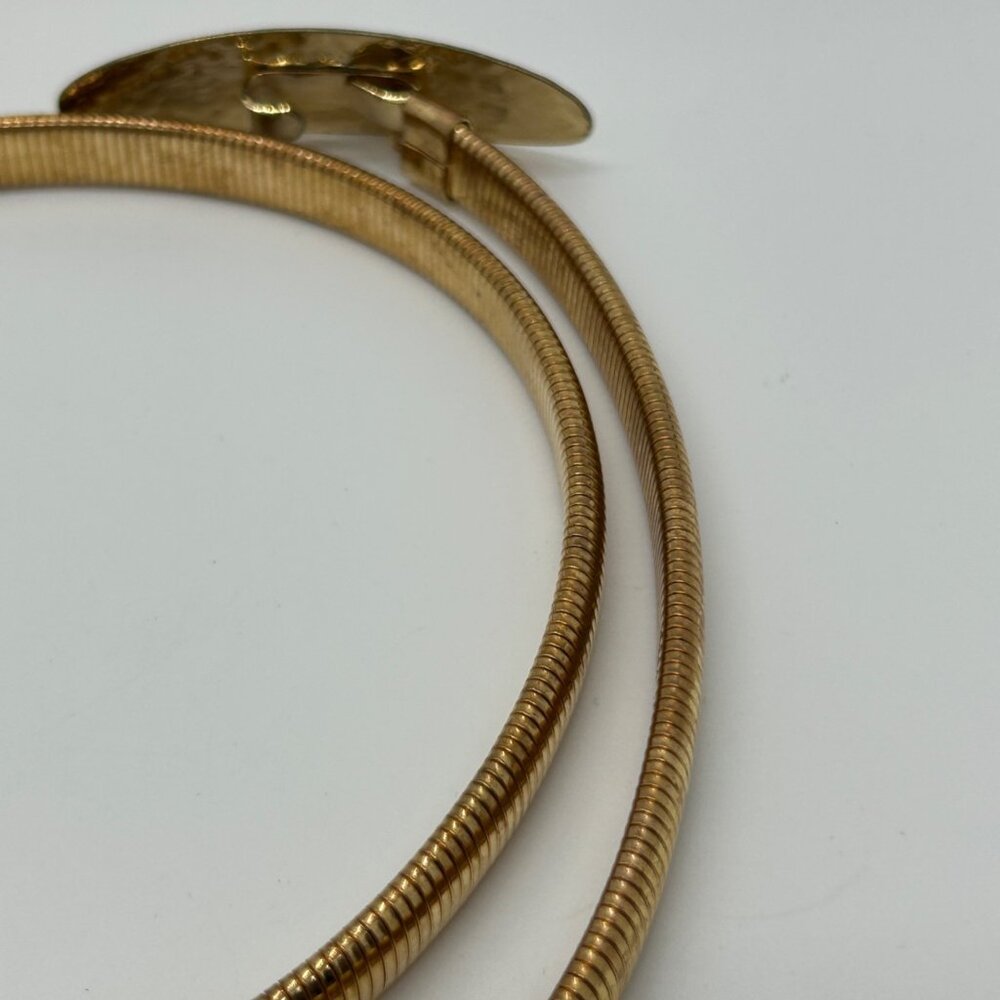 Vintage Snake Chain Stretch Belt Gold-tone Hammered Oval Buckle 80s Boho - Picture 13 of 15